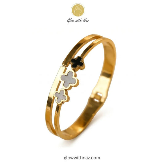 Stainless Steel 3 Black Clover Gold Plated Hand Cuff Bracelet - Stainless Steel 3 Black Clover Gold Plated Hand Cuff BraceletJewelryGlow with NazGlow With NazN-B004N-B004Stainless steel gold plated Bracelet