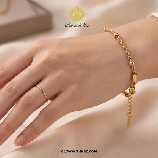 Stainless Steel Beaded Twisted Chain Bracelet - Stainless Steel Beaded Twisted Chain BraceletJewelryGlow With NazGlow With NazB0062Stainless Steel Beaded Twisted Chain Bracelet