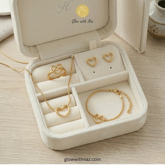 Stainless Steel Complete Heart Pendant Necklace Set - Stainless Steel Complete Heart Pendant Necklace SetJewelryGlow With NazGlow With NazN0049N0049Complete romantic heart jewelry set styled for a polished look - Glow with Naz necklace, pendant necklace, necklace set, locket set, simple necklace, pendant set, pendant, chain necklace, diamond pendant, diamond necklace, locket necklace, neck chain, girls locket, heart locket, pendant for girls, necklace for girls, heart necklace, locket for girls,