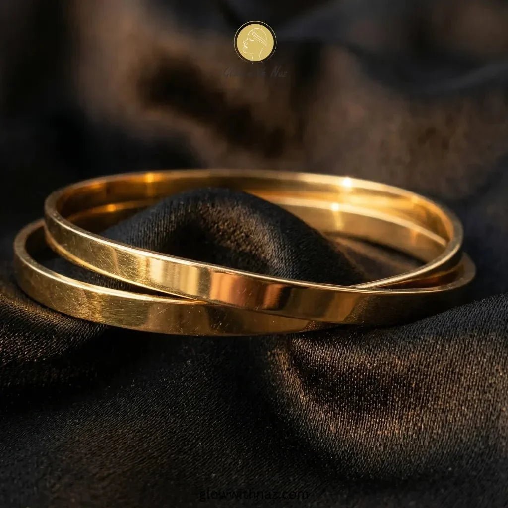 Gold Plated High-Polish 18K Gold Simple Bangle Set - Glow With Naz