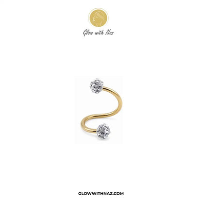 12mm Stainless Steel Helix Piercing Jewelry Ear Jewlery - 12mm Stainless Steel Helix Piercing Jewelry Ear JewleryJewelryGlow With NazGlow With NazE049A gold open-ended spiral ring with two clear gemstones, displayed on a white background with the brand logo 'Glow with Naz' at the top and 'GLOWWITHNAZ.COM' at the bottom. helix piercing, cartilage earring, double diamond stud, stainless steel jewelry, body jewelry, viral trending jewelry, ear stack earrings, cartilage piercing jewelry, minimalist 