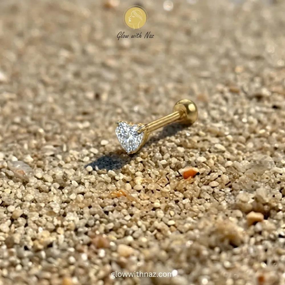 1pc Gold Heart Zircon Stainless Steel Nose Stud