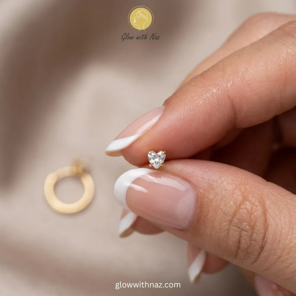 1pc Gold Heart Zircon Stainless Steel Nose Stud
