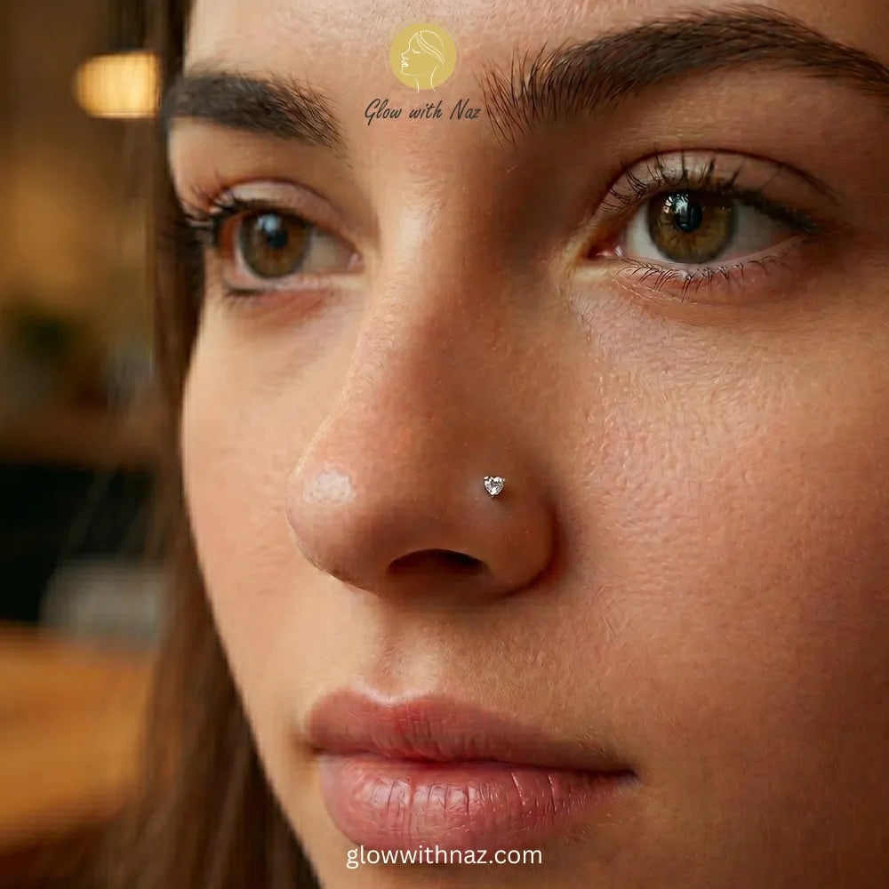 1pc Gold Heart Zircon Stainless Steel Nose Stud
