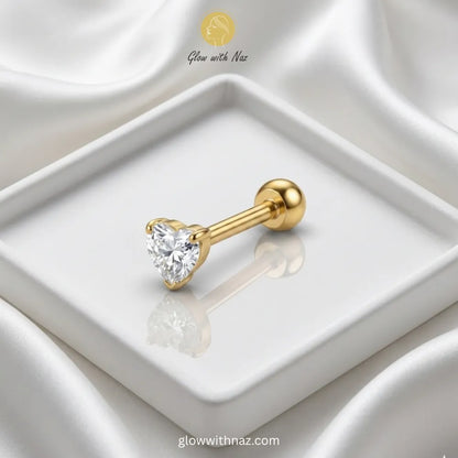 1pc Gold Heart Zircon Stainless Steel Nose Stud