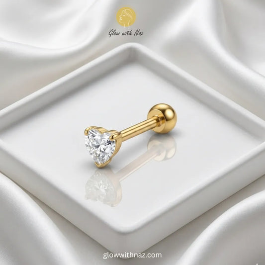 1pc Gold Heart Zircon Stainless Steel Nose Stud