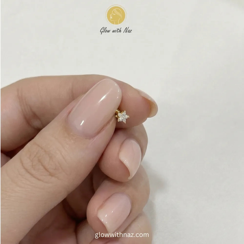 1pc Gold Heart Zircon Stainless Steel Nose Stud