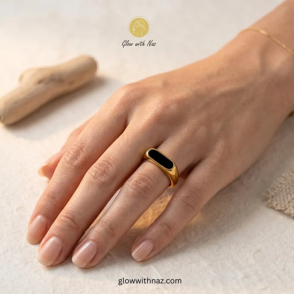24K Gold Plated Premium Black Epoxy Ring - 24K Gold Plated Premium Black Epoxy RingJewelryGlow With NazGlow With NazN-R005N-R00524K Gold Plated Premium Black Epoxy Ring