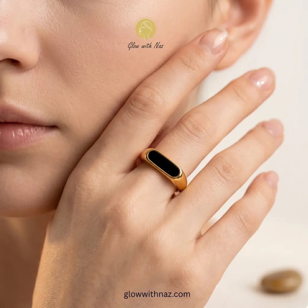 24K Gold Plated Premium Black Epoxy Ring - 24K Gold Plated Premium Black Epoxy RingJewelryGlow With NazGlow With NazN-R005N-R00524K Gold Plated Premium Black Epoxy Ring