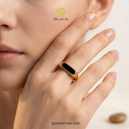 24K Gold Plated Premium Black Epoxy Ring - 24K Gold Plated Premium Black Epoxy RingJewelryGlow With NazGlow With NazN-R005N-R00524K Gold Plated Premium Black Epoxy Ring