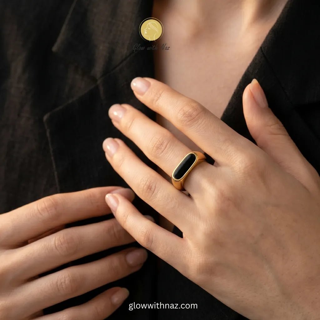 24K Gold Plated Premium Black Epoxy Ring - 24K Gold Plated Premium Black Epoxy RingJewelryGlow With NazGlow With NazN-R005N-R00524K Gold Plated Premium Black Epoxy Ring