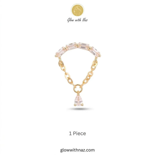 316L Stainless Steel Diamond Arc Helix Jewelry - #316L Stainless Steel Diamond Arc Helix JewelryJewelryGlow With NazGlow With NazE073A gold chain bracelet featuring a curved row of clear teardrop-shaped crystals and a dangling clear crystal pendant, shown on a white background with the brand name Glow with Naz.#