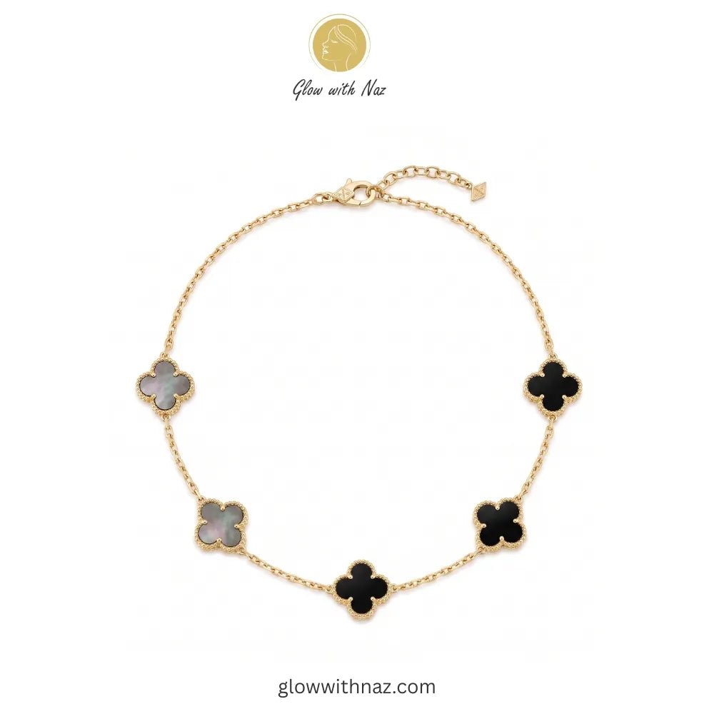 5 Clover Black Stylish Gold Plated Stainless Steel Necklace - 5 Clover Black Stylish Gold Plated Stainless Steel NecklaceJewelryGlow With NazGlow With NazN-N004N-N0045 Clover Stylish Gold Plated Necklace necklace, pendant necklace, necklace set, locket set, simple necklace, pendant set, pendant, chain necklace, diamond pendant, diamond necklace, locket necklace, neck chain, girls locket, heart locket, pendant for girls, necklace for girls, heart necklace, locket for girls, diamond locket, pendan