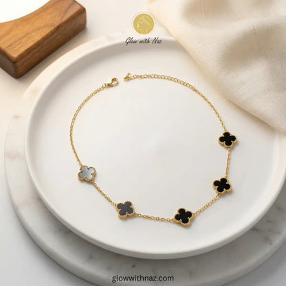 5 Clover Black Stylish Gold Plated Stainless Steel Necklace - 5 Clover Black Stylish Gold Plated Stainless Steel NecklaceJewelryGlow With NazGlow With NazN-N004N-N0045 Clover Black Stylish Gold Plated Stainless Steel Necklace necklace, pendant necklace, necklace set, locket set, simple necklace, pendant set, pendant, chain necklace, diamond pendant, diamond necklace, locket necklace, neck chain, girls locket, heart locket, pendant for girls, necklace for girls, heart necklace, locket for girls, 