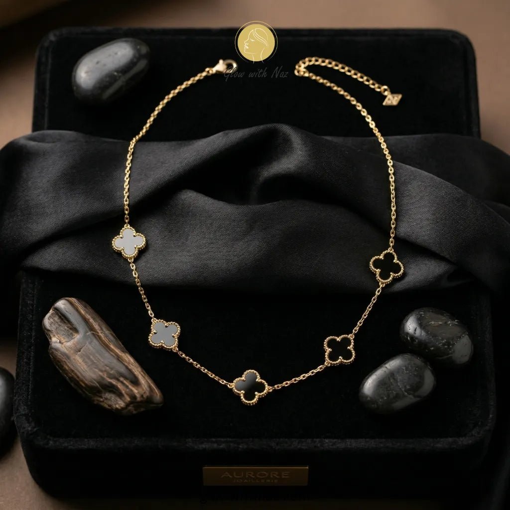 5 Clover Black Stylish Gold Plated Stainless Steel Necklace - 5 Clover Black Stylish Gold Plated Stainless Steel NecklaceJewelryGlow With NazGlow With NazN-N004N-N0045 Clover Black Stylish Gold Plated Stainless Steel Necklace necklace, pendant necklace, necklace set, locket set, simple necklace, pendant set, pendant, chain necklace, diamond pendant, diamond necklace, locket necklace, neck chain, girls locket, heart locket, pendant for girls, necklace for girls, heart necklace, locket for girls, 