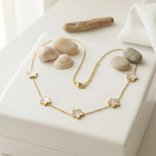 5 Flower Pearl Blossom Gold Plated Necklace - 5 Flower Pearl Blossom Gold Plated NecklaceJewelryGlow With NazGlow With NazN-N0065 Flower Pearl Blossom Gold Plated Necklace