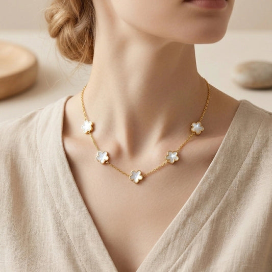 5 Flower Pearl Blossom Gold Plated Necklace - 5 Flower Pearl Blossom Gold Plated NecklaceJewelryGlow With NazGlow With NazN-N0065 Flower Pearl Blossom Gold Plated Necklace