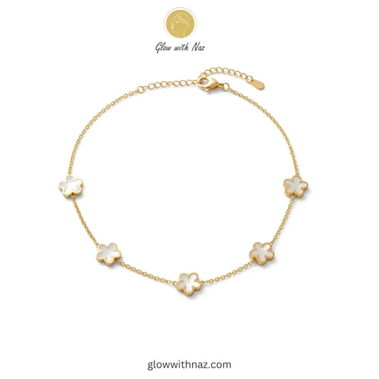 5 Flower Pearl Blossom Gold Plated Necklace