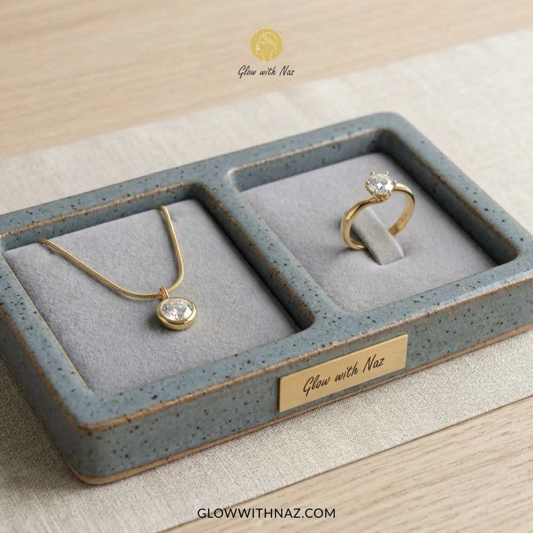 6-grip solitaire diamond ring and anti-tarnish diamond pendant necklace bundle set by Glow With Naz