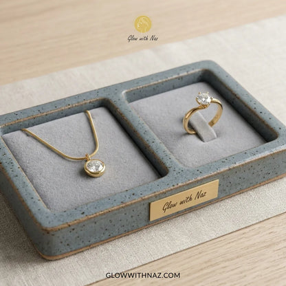 6-grip solitaire diamond ring and anti-tarnish diamond pendant necklace bundle set by Glow With Naz