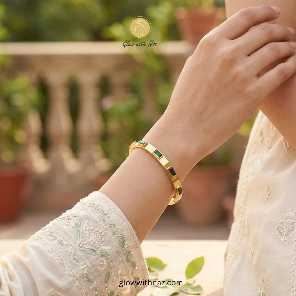 Emerald Green Stone Gold Bangle
