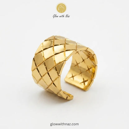 Adjustable Gold Quilted Cuff Ring – Stainless Steel