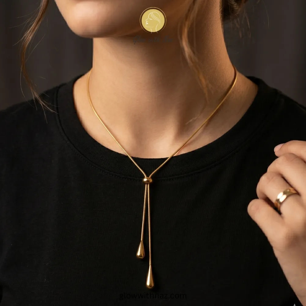 Adjustable lariat necklace styled for a modern look