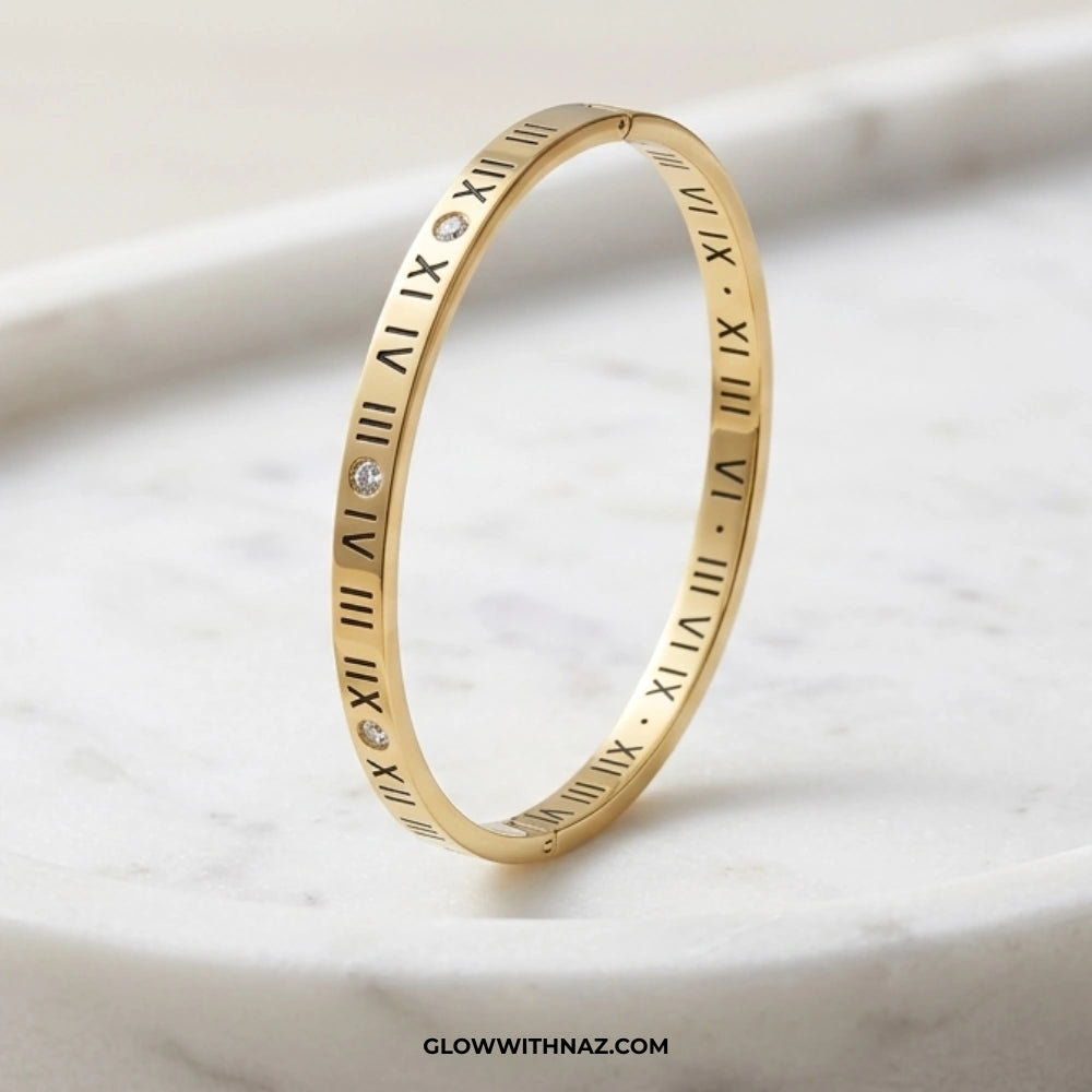 Timeless Roman Numeral Stainless Steel Hand Cuff Bracelet