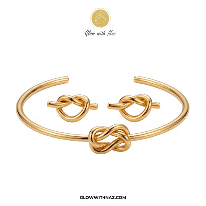 Bundle Offer: Anti-Tarnish Knot Stud Earrings & Knot Hand Cuff Bracelet