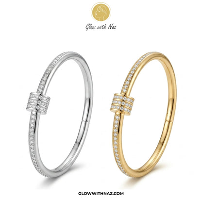Bundle Offer: Stainless Steel Silver & Golden Crystal Nut Hand Cuff Bracelet