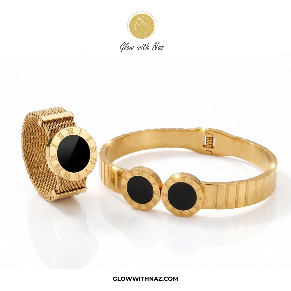 Bundle Offer: Anti-Tarnish Roman Numeral Hand Cuff Bracelet & Mesh Roman Ring