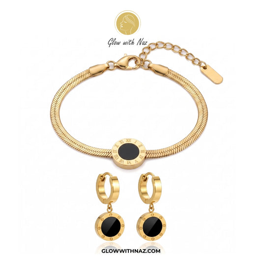Bundle Offer: Roman Numeral Herringbone Chain Bracelet & Earrings