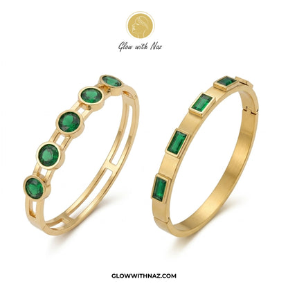 BUNDLE OFFER: Emerald Green Stone Gold Hand Cuff Bracelets