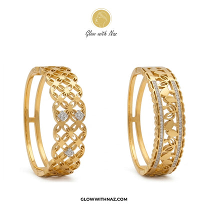 Bundle Offer: Stainless Steel Royal Lattice & Vintage Garden Hand Cuff Bracelets for Women