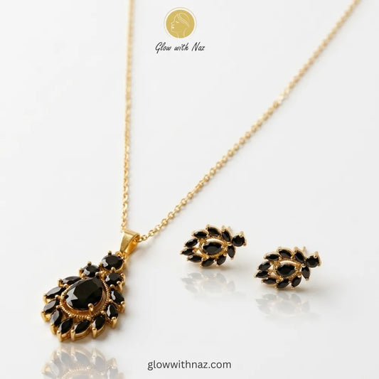 Black Zircon Necklace Set with Earrings