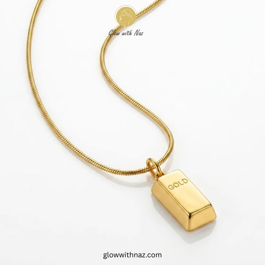 Bold gold bar statement pendant necklace by Glow with Naz