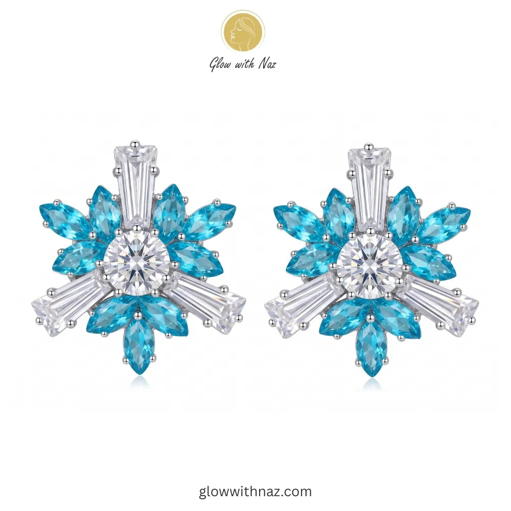 Celestial Aqua Starburst Stud Earrings