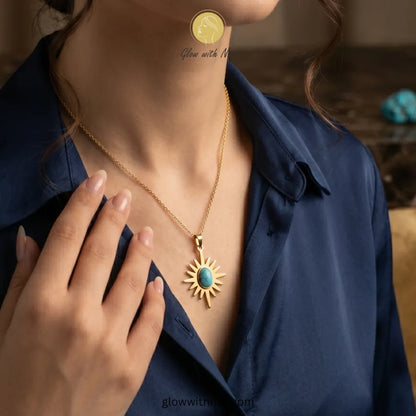 Celestial Sunburst Turquoise Pendant Necklace | Glow with Naz