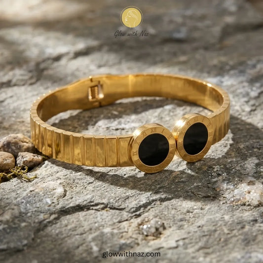 Close-up of Roman numeral engraving and black onyx-style detail
