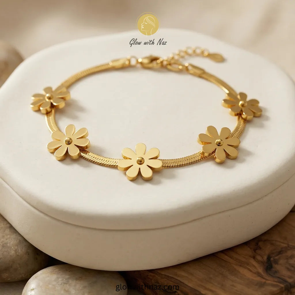 Daisy Flower Bracelet - Snake chain stainless steel
