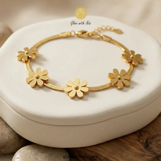 Daisy Flower Bracelet - Snake chain stainless steel