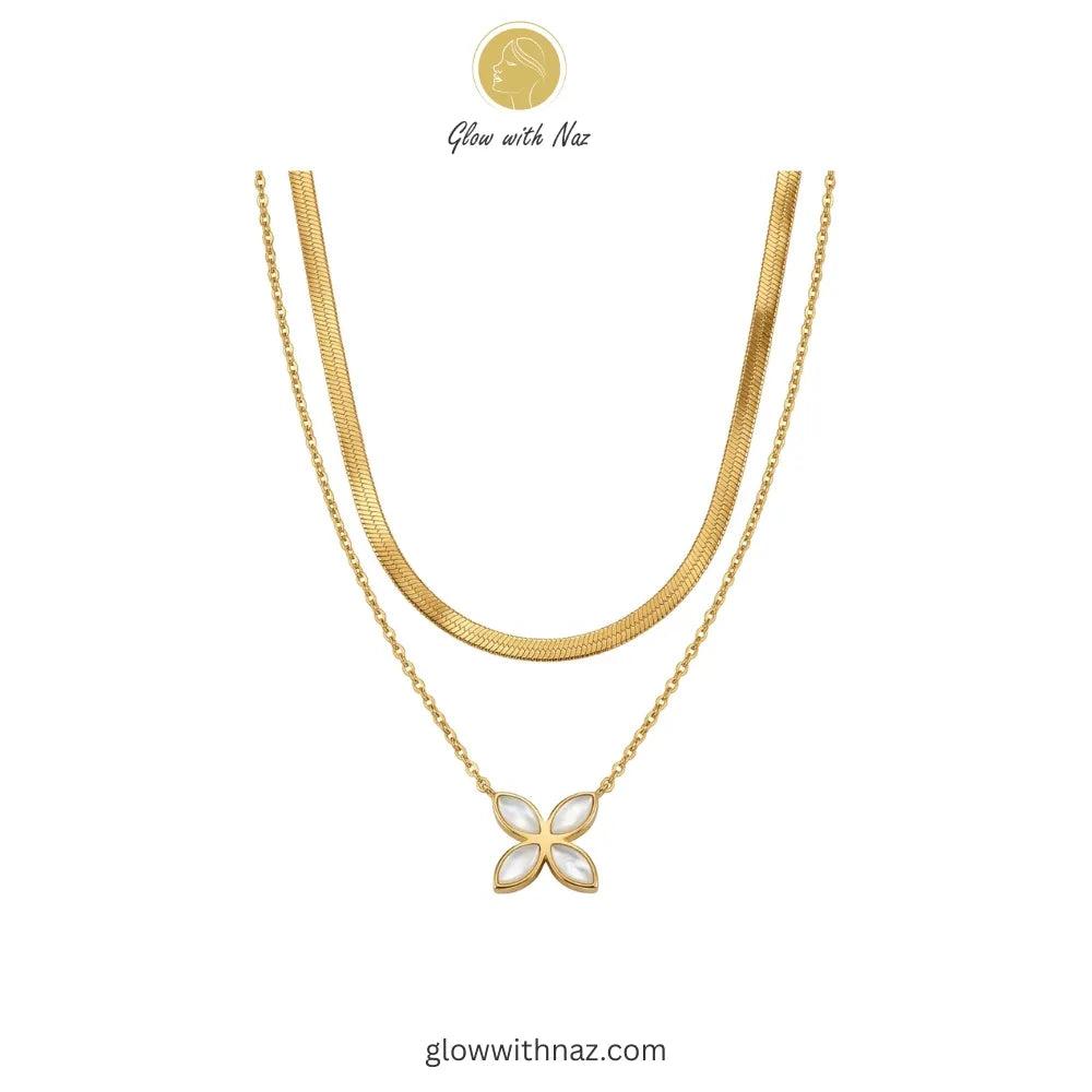 Double Layer Chain Star Floral Necklace
