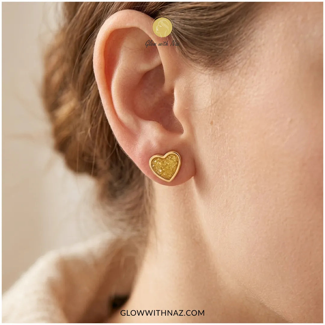 Gold Heart Stud Earrings for Women – Gold-Tone Stainless Steel Heart Earrings