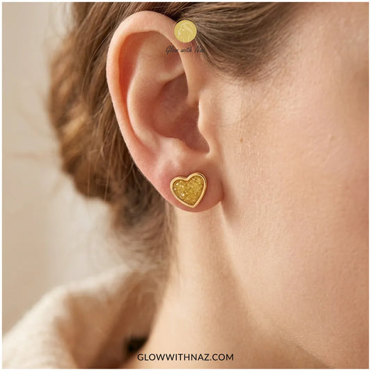 Gold heart stud earrings for women, stainless steel