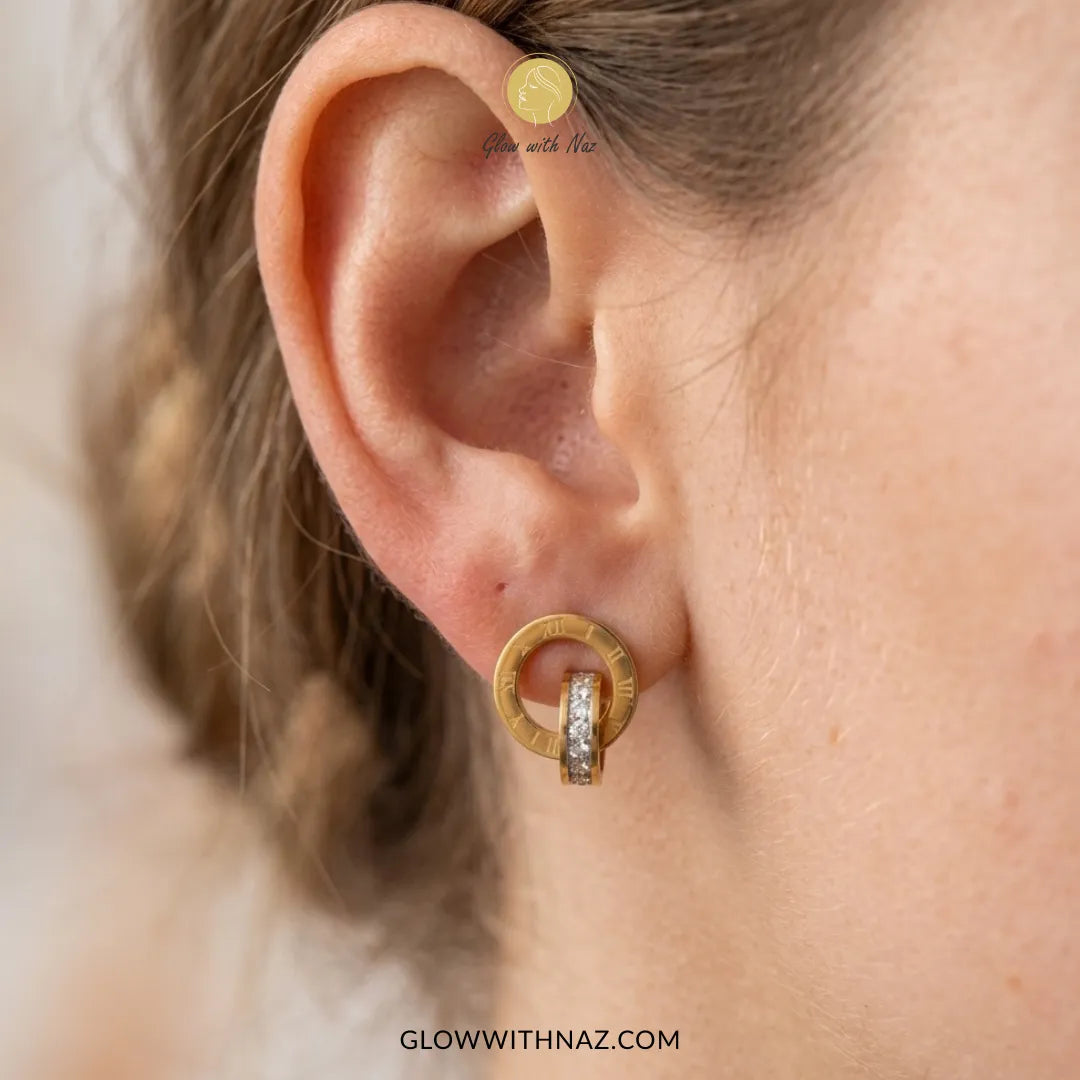 Gold Roman Numeral Stud Earrings for Women Trendy Gold-Tone Stainless Steel Earrings