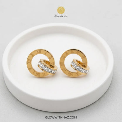 Gold Roman Numeral Stud Earrings for Women Trendy Gold-Tone Stainless Steel Earrings