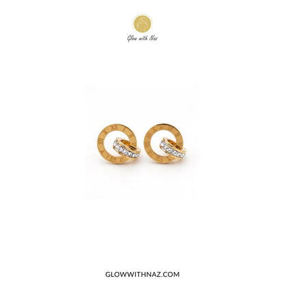 Gold Roman Numeral Stud Earrings for Women Trendy Gold-Tone Stainless Steel Earrings
