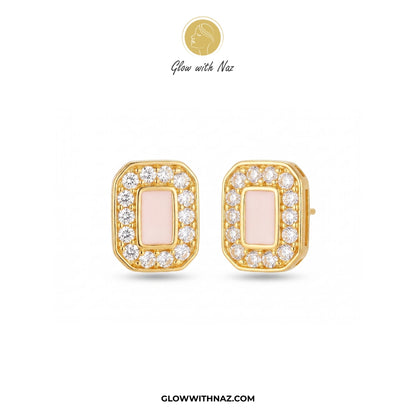 Anti-Tarnish Small Pink Square Zircon Stud Earrings