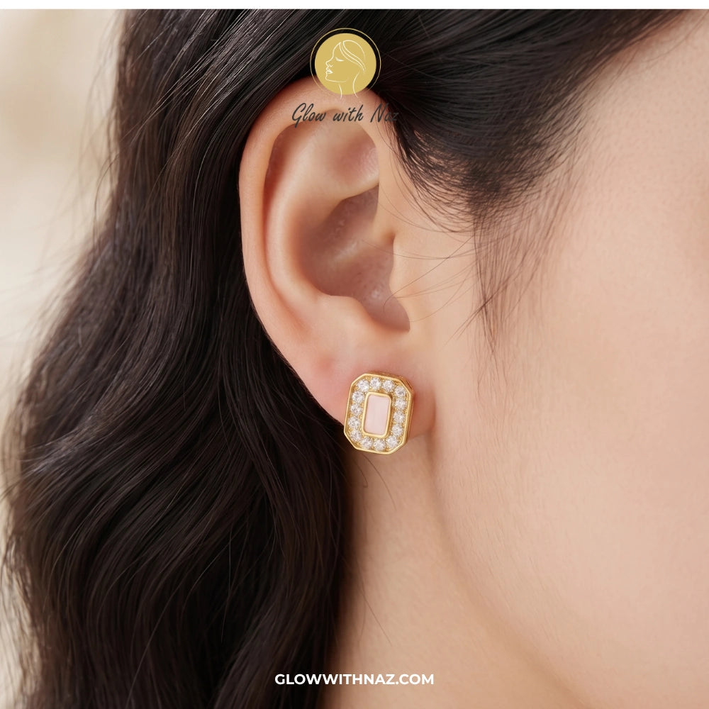 Anti-Tarnish Small Pink Square Zircon Stud Earrings