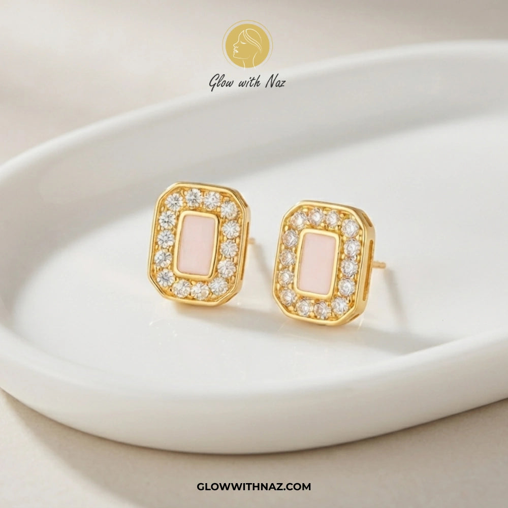 Anti-Tarnish Small Pink Square Zircon Stud Earrings